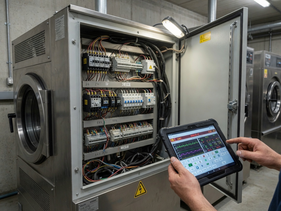 A technician working diagnostics on an opened industrial machine — the field experience behind these articles
